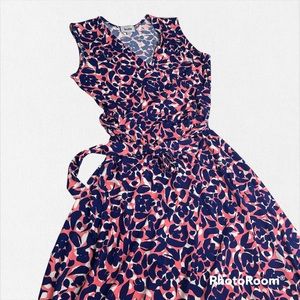 Leota Sleeveless Pink & Blue Faux Wrap Dress Medium